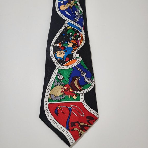 90's Looney Tunes Mania Character Print Men's Neck Tie Vintage Warner Bros. - Picture 3 of 6